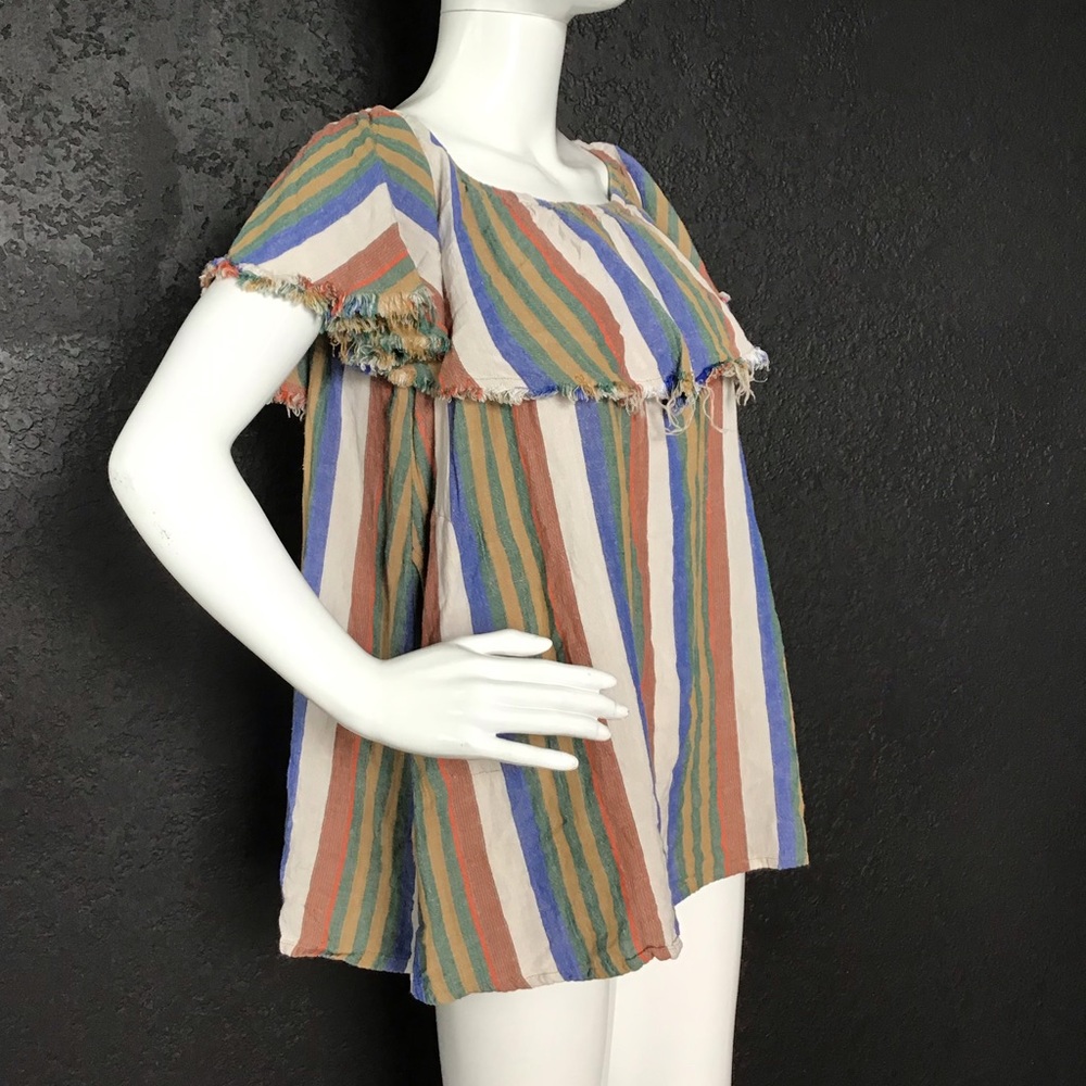 Free people Striped Ruffle Tunic Dress Blouse Top